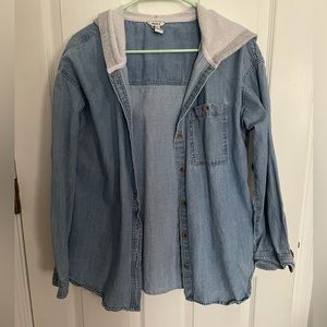 Forever 21 button up denim jean jacket with hood size medium